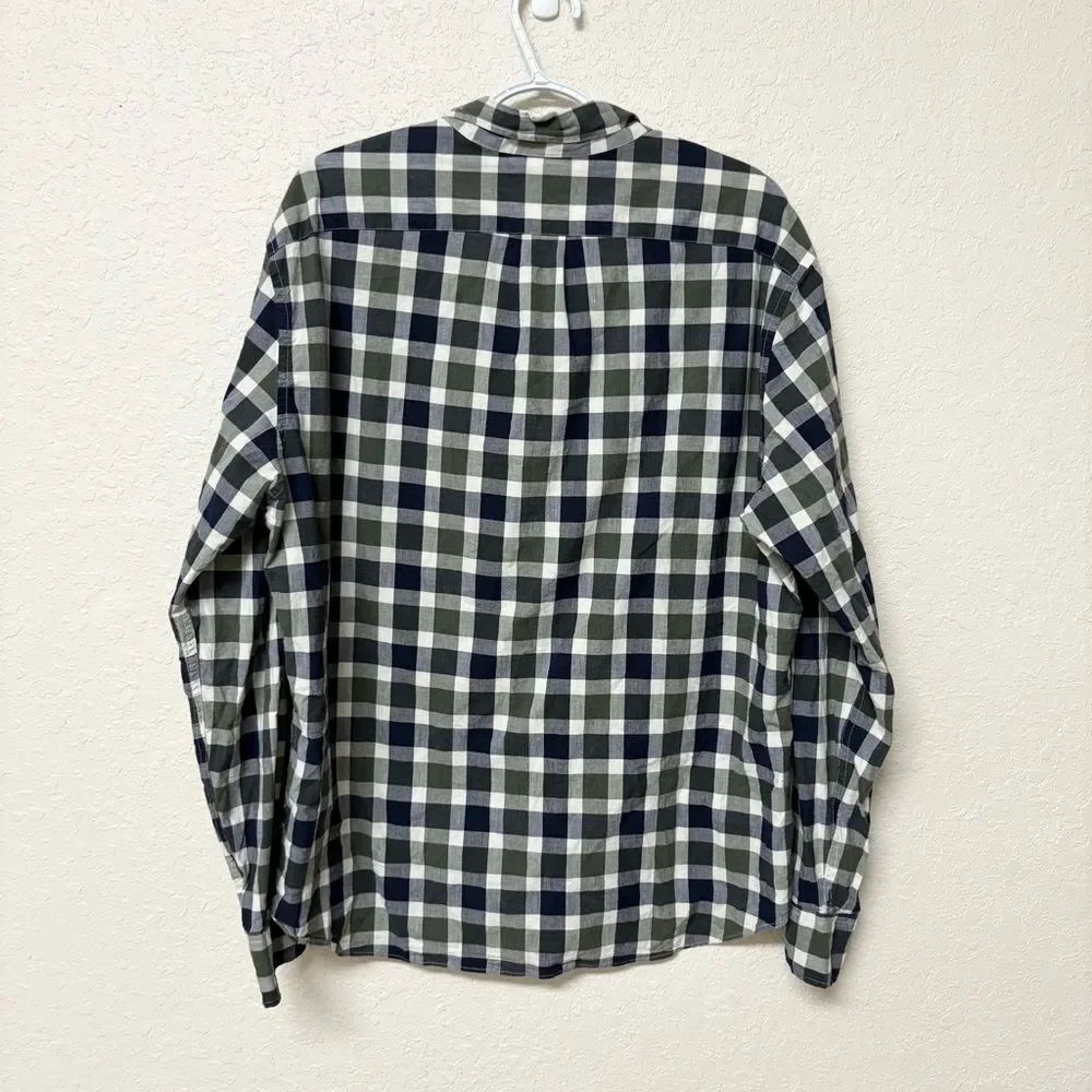 J Crew Mens Slim Untucked Stretch Button Down Shirt Plaid Size XL Organic Cotton